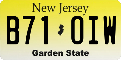 NJ license plate B71OIW