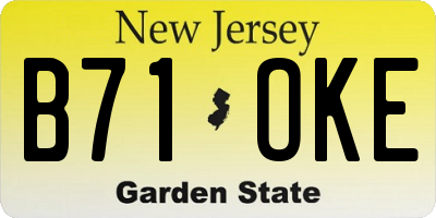 NJ license plate B71OKE