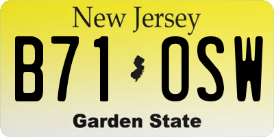 NJ license plate B71OSW