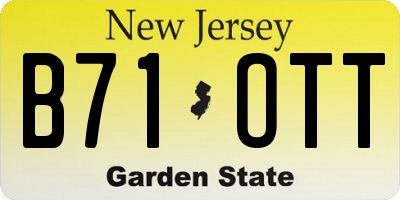 NJ license plate B71OTT