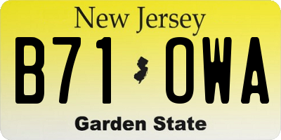 NJ license plate B71OWA