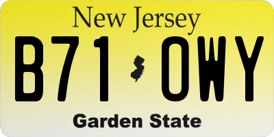 NJ license plate B71OWY