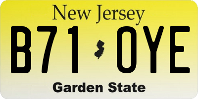 NJ license plate B71OYE