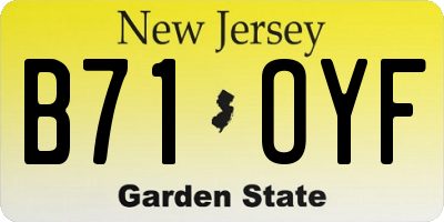 NJ license plate B71OYF