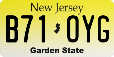 NJ license plate B71OYG