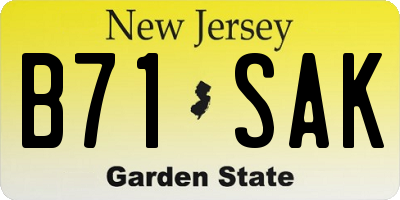 NJ license plate B71SAK