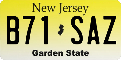 NJ license plate B71SAZ