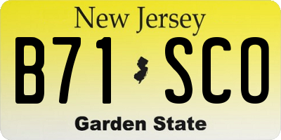NJ license plate B71SCO