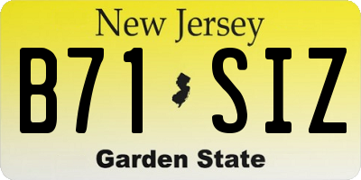 NJ license plate B71SIZ