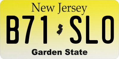 NJ license plate B71SLO