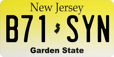 NJ license plate B71SYN