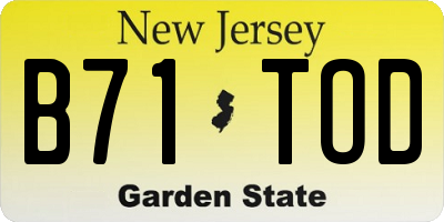 NJ license plate B71TOD