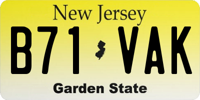 NJ license plate B71VAK