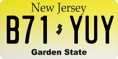 NJ license plate B71YUY