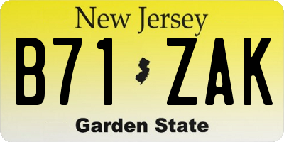 NJ license plate B71ZAK