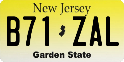 NJ license plate B71ZAL
