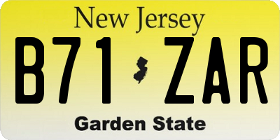 NJ license plate B71ZAR
