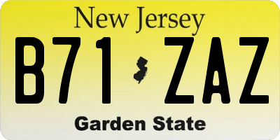 NJ license plate B71ZAZ