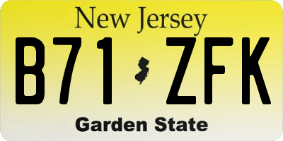 NJ license plate B71ZFK