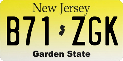 NJ license plate B71ZGK