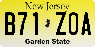NJ license plate B71ZOA