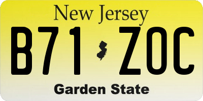 NJ license plate B71ZOC