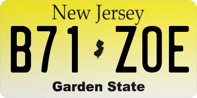 NJ license plate B71ZOE