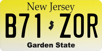 NJ license plate B71ZOR