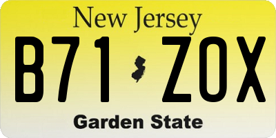 NJ license plate B71ZOX