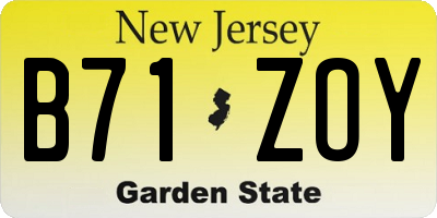 NJ license plate B71ZOY