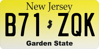 NJ license plate B71ZQK
