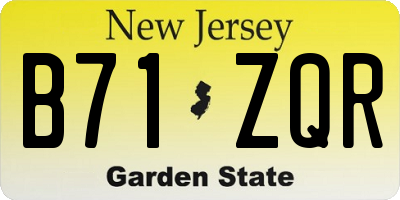 NJ license plate B71ZQR