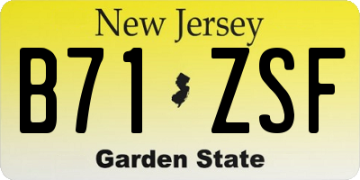NJ license plate B71ZSF
