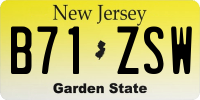 NJ license plate B71ZSW