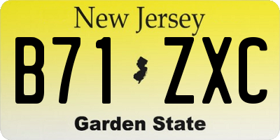NJ license plate B71ZXC
