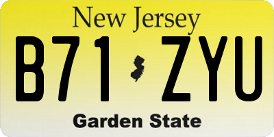 NJ license plate B71ZYU