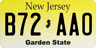 NJ license plate B72AAO