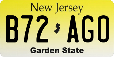 NJ license plate B72AGO