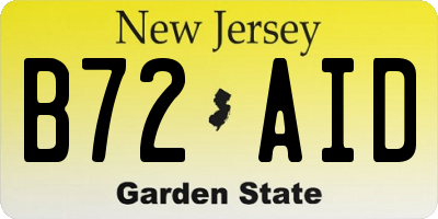 NJ license plate B72AID