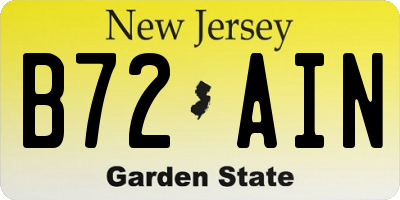 NJ license plate B72AIN