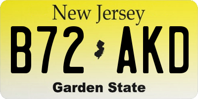 NJ license plate B72AKD