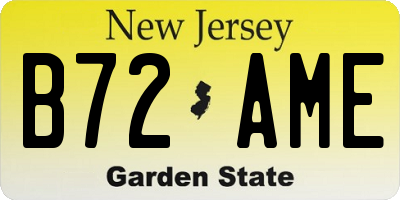 NJ license plate B72AME