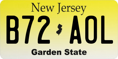 NJ license plate B72AOL