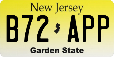 NJ license plate B72APP