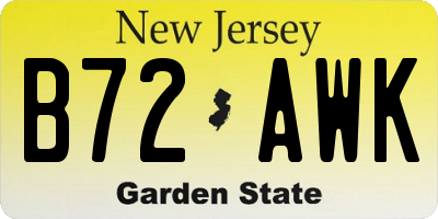 NJ license plate B72AWK