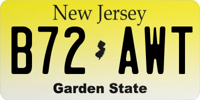 NJ license plate B72AWT