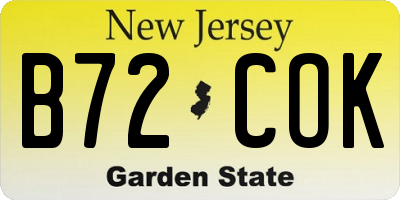NJ license plate B72COK