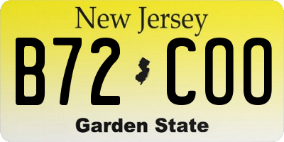 NJ license plate B72COO