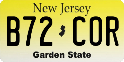 NJ license plate B72COR