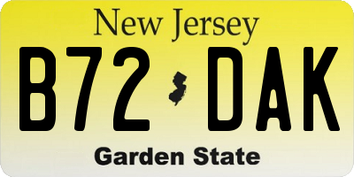 NJ license plate B72DAK